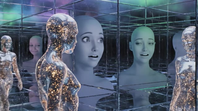 [concept-art] A translucent humanoid figure made of flowing…