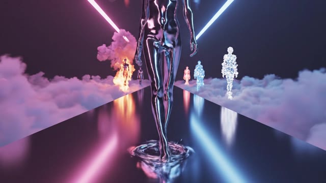 [concept-art] A fashion model made entirely of liquid chrome…