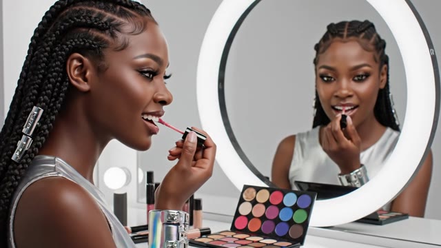 Concept Art — Ultra-realistic AI virtual influencer sits…