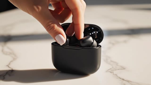 [tiktok-viral] A sleek matte-black wireless earbud case slow…