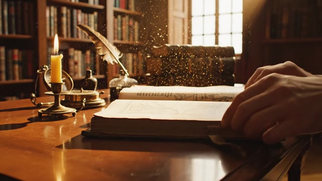 [education-explainer] An old leather-bound book lies open on…