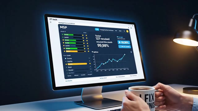 Floating dashboard product demo for an MSP with a hooky narr…