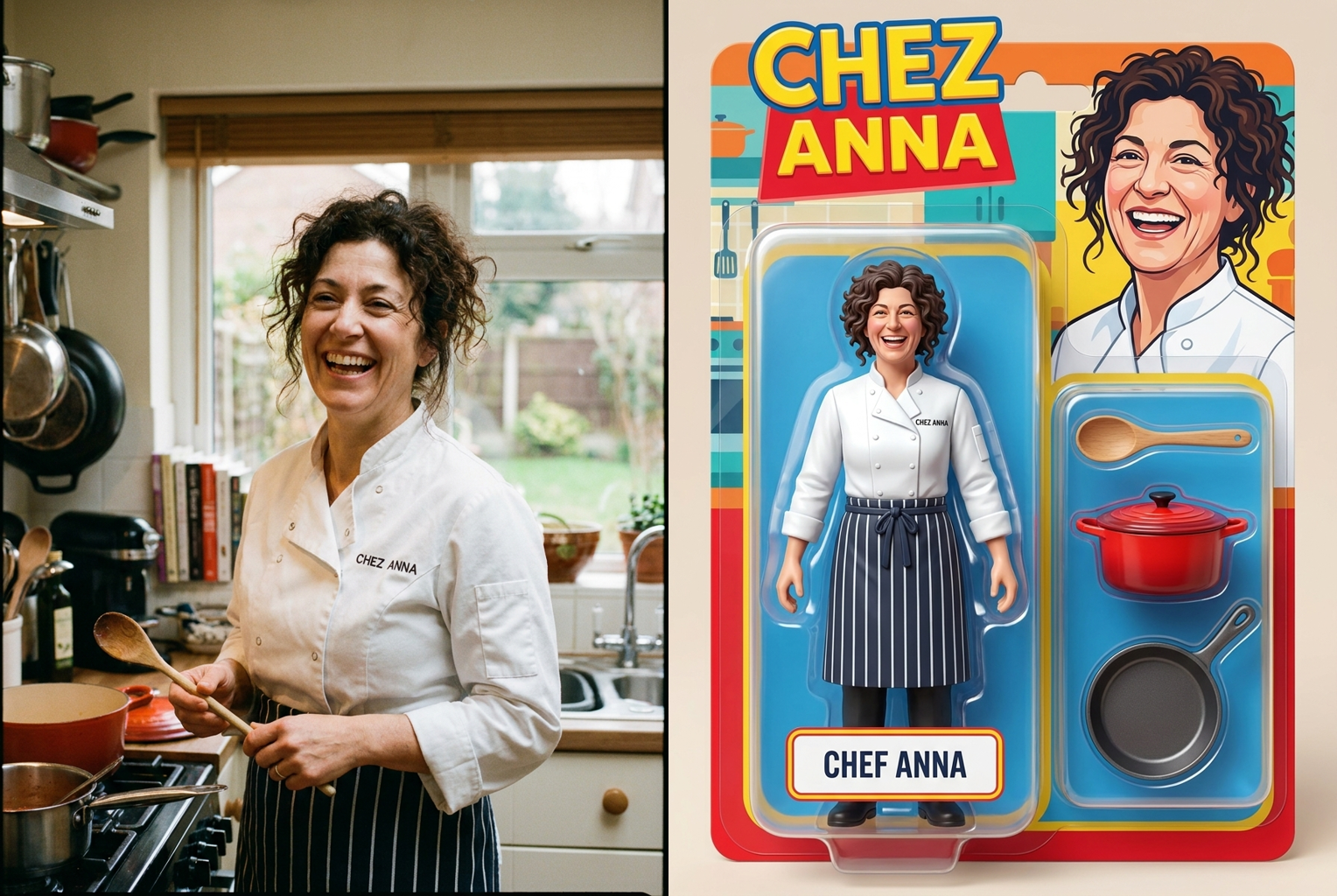 Before โ After: kitchen portrait to boxed figure with cooking gear