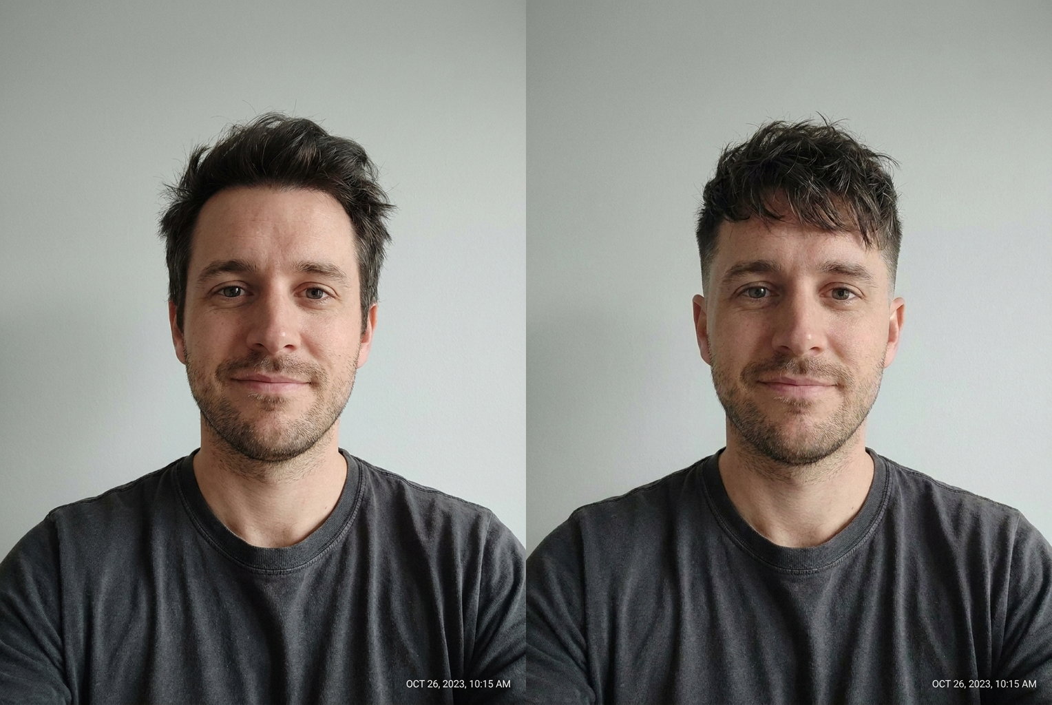 Prompt: "a low skin fade with a textured messy fringe on top" — barber-style requests work too.