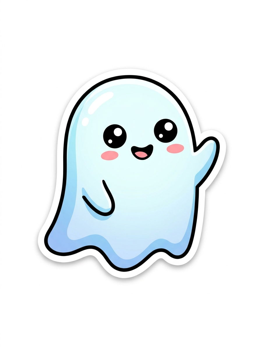 Prompt: a cute kawaii ghost waving hello