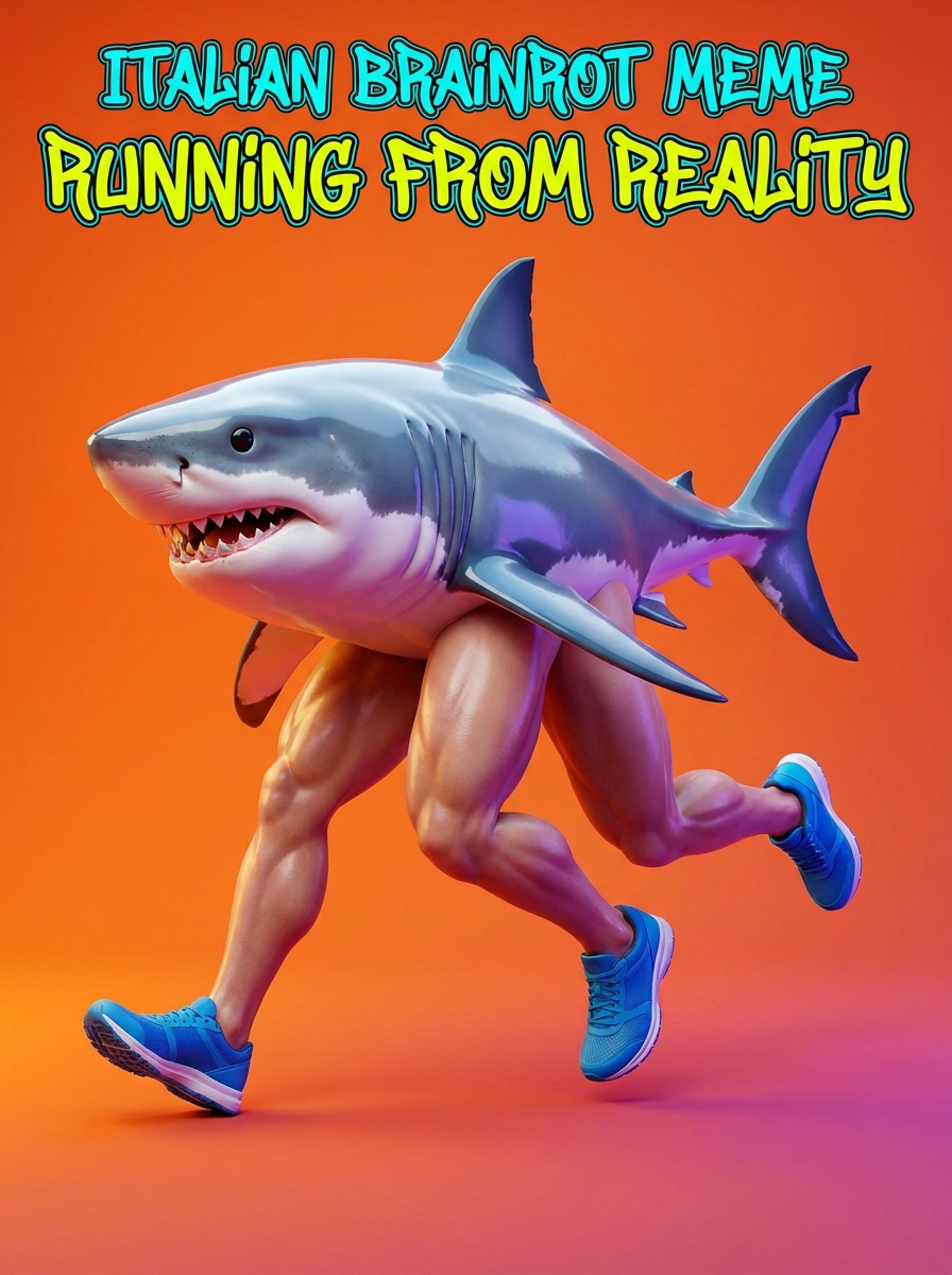 Prompt: a shark with three legs wearing blue running sneakers