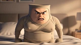 A Pixar-style animated surgical compression garment, without limbs, standing on a bed. The garment has an angry facial expression, exaggerated eyebrows, and a humorous, dramatic attitude. The character speaks directly to the viewer in Brazilian Portuguese with an angry but playful tone, as if scolding them. The mood is comedic, expressive, and slightly sarcastic. Vertical format 9:16, cinematic lighting, expressive facial animation, clear lip-sync.

Dialogue (Portuguese – spoken by the garment):

“Ei! Tá achando que pode me tirar sem permissão? 😡
Sem mim você bagunça todo o resultado!
Depois não adianta culpar a profissional habilitada em pós operatório nem o cirurgião plástico!”
