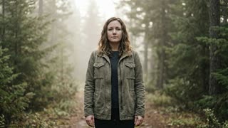 Using the uploaded master reference image as the exact and unchanging character.

The woman stands centered, mid-thigh to head framing. Appearance and clothing remain unchanged.

Her eyes stay open. She performs a very subtle shoulder release, letting tension drop naturally without exaggeration.

Facial expression remains neutral and composed. No visible chest breathing.

Camera remains fully static. Cinematic forest light, shallow depth of field, gentle mist.

End frame: mid-thigh to head, centered, eyes open, neutral calm expression, identical scale and position.