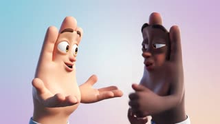 Two light-dark toned hands, animated in a Pixar-style look, floating without arms. The hands are expressive and playful, facing each other at first as if having a conversation. Then, they turn toward the viewer and speak directly in Brazilian Portuguese. The tone is humorous, friendly, and educational, with exaggerated gestures and facial expressions implied through movement. Vertical format 9:16, clean background, soft cinematic lighting, smooth animation, clear lip-sync timing.

⸻

Dialogue (Portuguese – spoken by the hands):

Mão 1: “Vamos trabalhar o pós-operatório?”
Mão 2: “Com a gente é bem melhor 😌”
(as mãos se viram para a espectadora)
As duas: “Mas atenção! A gente não faz só drenagem…
O corpo tem tempo certo para receber a drenagem Usa a gente com raciocínio clínico!”
