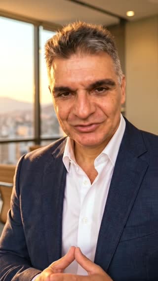 Este é o terceiro trecho de uma sequência contínua.

Use a imagem fornecida como referência visual principal. Mantenha a mesma pessoa, o mesmo terno azul-marinho, a mesma camisa branca, o mesmo penteado, o mesmo ambiente executivo, a mesma iluminação e o mesmo estilo visual dos vídeos anteriores.

O resultado deve parecer uma continuação direta da mesma gravação, realizada no mesmo local e no mesmo momento.

Vídeo vertical 9:16, duração de 8 segundos, fotorrealista e cinematográfico.

O personagem permanece olhando diretamente para a câmera, com expressão serena, segura e acolhedora. Faça apenas uma aproximação de câmera muito suave. Ele utiliza movimentos discretos e naturais das mãos enquanto conversa.

Ele fala em português brasileiro:

“Por isso, antes de oferecer qualquer produto, nós queremos entender você e os seus objetivos.”

Mantenha a voz consistente com os vídeos anteriores, com tom maduro, natural e profissional. Movimentos suaves e sincronização natural da fala.

Não adicionar outras pessoas, objetos, textos ou elementos novos à cena. Manter continuidade visual com os vídeos 1 e 2.