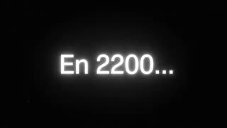 A 3-second cinematic title sequence featuring the white text "En 2200..." centered on a pure black background, the text gradually darkens and fades to complete blackness, dramatic slow fade to black, minimalist sci-fi aesthetic with high contrast, silent ambient sound design.