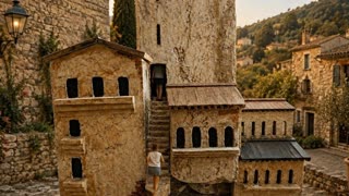 le personnage monte les marches et entre dans la porte noire