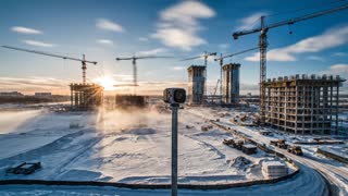 Create an 8-second ultra-dynamic cinematic video showcasing Lapsebox, a rugged professional timelapse system for construction sites in extreme outdoor conditions.
Structure
0–2 sec : Wide shot of a snowy construction site at sunrise. A Lapsebox camera stands alone on a pole, glowing slightly. Epic atmosphere.
2–5 sec : Fast timelapse burst — cranes moving, shadows sliding, walls rising, clouds racing. Smooth hyperlapse motion.
5–7 sec : Close-up of the Lapsebox enclosure covered in frost and dust, lens reflecting the whole site evolving.
7–8 sec : Final black screen with glowing text :
“LAPSEBOX — Capture the impossible.”
Style / Look
Cinematic, crisp lighting, premium engineering, sense of power and endurance.
Cold tones, snow, wind, dramatic clouds.
Keywords
timelapse, construction site, rugged camera, extreme weather, hyperlapse, engineering beauty, reliability.