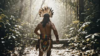 ultra realistic, hyperrealistic, cinematic lighting, 8k, HDR, film grain, volumetric lighting, dramatic shadows, realistic skin texture, motion blur, depth of field, anamorphic lens, epic cinematic tone.                                  aztec warrior running jungle terrain fast
camera: tracking behind                                                                                                                                                           