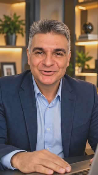 Crie um vídeo realista de 8 segundos, no formato vertical 9:16, utilizando a imagem de referência do apresentador fornecida.

O homem da fotografia está em um escritório moderno e elegante, usando blazer azul-marinho e camisa azul-clara, sem gravata.

Mantenha seu rosto fiel à fotografia original, preservando os traços faciais, o cabelo grisalho e a aparência natural.

Ele olha diretamente para a câmera e fala em português brasileiro, com voz masculina madura, tom acolhedor, confiante e natural, mantendo o mesmo estilo das cenas anteriores.

**Fala exata:**

"O seguro de vida é uma forma de cuidar de quem você ama, mesmo quando a vida traz imprevistos."

Durante a fala, ele apresenta uma expressão tranquila, um sorriso discreto e faz um pequeno gesto com as mãos, transmitindo segurança.

Falar com ritmo natural, pronúncia clara e pequenas pausas. Não acelerar a fala.

Câmera estável, iluminação suave e movimentos realistas.

Não colocar música, não colocar legendas, não colocar textos na tela e não colocar logotipos.