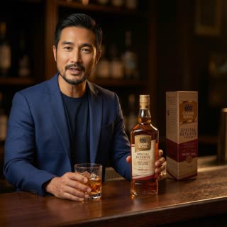 Ultra-realistic AI UGC talking video using one single Myanmar male character in a premium luxury Myanmar interior inspired by refined teak craftsmanship, rich dark teak wood walls, minimal carved details, warm golden ambient lighting, subtle brass and lacquerware accents, polished dark wood table, shallow depth of field, calm and exclusive whisky lounge atmosphere, no pagoda and no religious symbols. A real whisky glass with ice is visible in frame, product shape unchanged 100%. Camera starts in a clean front medium close-up with a soft micro push-in, minimal elegant movement. Script spoken clearly and calmly within 8 seconds, wording unchanged: “Whisky ဆိုတာ… သောက်ချင်လို့ သောက်တာမဟုတ်ဘူး။ ဘဝထဲက မမေ့နိုင်တဲ့ moment ကို သိမ်းထားချင်လို့ သောက်တာပါ။ ကျွန်တော်ကတော့ အောင်မြင်မှုတွေအတွက် Grand Royal Special Reserve Whisky တစ်ခွက်နဲ့ အတူ အဖော်ပြုလေ့ရှိပါတယ်..” Ending with a gentle pause and confident stillness.