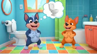 Bluey & Bingo: Potty Training Time!
Runtime: ∼45 seconds | For ages 2-4

SCENE 1: "WE FEEL THE NEED TO GO POTTY" [0:00-0:10]
VISUAL: Bluey and Bingo wiggle in the bathroom, hands on tummies. Thought bubble with toilet.

NARRATOR
Bluey and Bingo’s tummies feel funny...

BLUEY
I need to go potty!

BINGO
Me too! Let’s go together!

SFX: Silly “gotta-go” dance music

SCENE 2: "I SIT ON THE POTTY AND TRY" [0:11-0:22]
VISUAL: Bluey on potty with thumbs up. Bingo claps beside her.

NARRATOR
Bluey sits on the potty and tries her best.

BLUEY (proud)
I’m doing it!

BINGO (cheering)
Good job, Bluey! You can do it!

SFX: Toilet flush

SCENE 3: "WE WASH OUR HANDS" [0:23-0:35]
VISUAL: Both on step stools, washing hands with big bubbles.

NARRATOR
After we go potty, what do we do?

BLUEY & BINGO (singing)
Wash, wash, wash our hands! Scrub the germs away!
This is what we do after we go potty, hooray!

SFX: Water + bubble pops

SCENE 4: "WE DID IT!" [0:36-0:45]
VISUAL: Victory dance with stars and confetti.

BLUEY
We did it!

BINGO
We used the potty all by ourselves!

BANDIT (off-screen, optional)
Wackadoo! I’m so proud of you two!

NARRATOR
And that’s how Bluey and Bingo use the potty. You can do it too!

SFX: Cheering + sparkle sound