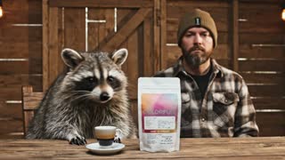 🌲 The Woodland Critics Series

Theme: Nature reviews Colorfull Coffee like it’s high art.

1️⃣ The Raccoon – “The Emotional Purist”

Same shed. Same hipster. Same deadpan delivery.

Orchestra swells.

The raccoon slow claps.

Single tear.

Tiny espresso sip.

On-screen text:
Colorfull Coffee. Worth the ovation.