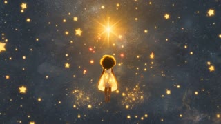 Nova is floating among the stars in a cinematic scene with professional lighting, shallow depth of field, and movie-quality visual effects. She stops as she sees  a  twinkling lights
 "I see Red, Yellow and Orange dwarf stars!" she says excitedly.