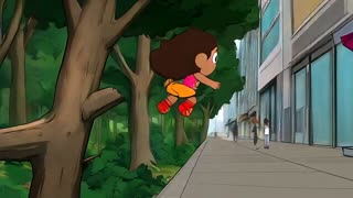 Obsi, the character from the children’s animated series Adnan and Lina, runs at incredible speed, leaping from one tree to another until he reaches the city. He looks around in amazement, observing the shops, until he spots a frozen yogurt shop. He stops, looks at it with delight, and says, “How wonderful!”