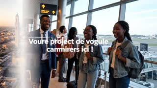 🎬 **VIDÉO PUBLICITAIRE — ELPH GLOBAL SERVICES**

Crée une vidéo publicitaire cinématographique, moderne et haut de gamme de 50 à 60 secondes, au format vertical 9:16, pour TikTok, Facebook, Instagram et WhatsApp.

**Scènes :**
1. **Introduction :** globe terrestre, carte de l’Afrique, voyageurs africains à l’aéroport et avion au décollage. Texte : « Votre projet de voyage commence ici ! »
2. **Destinations :** Casablanca, Marrakech, mosquée Hassan II, Dakar, île de Gorée et paysages internationaux. Texte : « MAROC • SÉNÉGAL • ET PLUS ENCORE ! »
3. **Services :** études, tourisme, affaires, visites familiales et autres voyages, illustrés par des étudiants, familles et professionnels.
4. **Accompagnement :** conseiller accueillant des clients, vérifiant des dossiers et préparant les formalités de voyage, e-visas et AEVM applicables. Texte : « Sérieux • Transparence • Accompagnement personnalisé ».
5. **Confiance :** voyageurs heureux, étudiant sur son campus et familles réunies. Voix off masculine française : « Études, vacances, affaires ou visites familiales, ELPH GLOBAL SERVICES vous accompagne dans la préparation de votre voyage et vos démarches administratives. »
6. **Conclusion :** logo original, nom exact ELPH GLOBAL SERVICES et avion au coucher du soleil. Texte : « ÉTUDES • TOURISME • AFFAIRES • VOYAGES » puis « Contactez-nous dès aujourd’hui ! »

**Style :** images réalistes, voyageurs africains authentiques, lumière cinématographique, transitions fluides, musique africaine moderne et sous-titres lisibles.
**Slogan :** « Votre destination, notre accompagnement. »
Ne modifie pas le logo. N’invente aucune coordonnée, aucun partenariat ni document officiel. Ne garantis jamais l’obtention d’un visa.