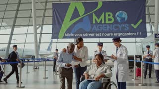 Cette image est le logo de mon entreprise de voyage pour assistance médicale vers l'occident. Utilise des africains apparemment malades qui vont prendre l'avion