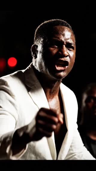 "inematic, hyperrealistic, dramatic lighting, Haitian urban environment, emotional intensity, political address, slow motion + dynamic cuts, realistic crowd reactions, high contrast"