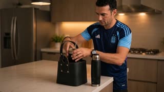 El personaje guarda el mate en la matera, lo hace de forma armónica.