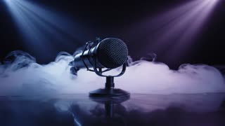3D-style microphone rotation along the X-axis

Slow cinematic camera zoom toward the microphone

Low-lying drifting fog with realistic movement

MP4 output

Smooth 30 FPS playback

Podcast intro / broadcast-quality presentation