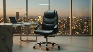 {
  "prompt": "Cinematic luxury commercial video, 10 seconds. A stunning ultra-modern office with floor-to-ceiling glass windows overlooking a glittering city skyline at golden hour. At the center: a premium black leather executive office chair with thick cushioned backrest, padded armrests, and a polished chrome star base with smooth casters, placed at a sleek white marble desk with a thin laptop and soft ambient lighting. Scene opens with a dramatic low-angle slow orbit around the chair, studio rim lights making the leather gleam and the chrome base sparkle. Then a sharp-dressed executive in a dark suit enters frame and sits confidently into the chair — it reclines smoothly, showing flexibility and comfort. Quick cinematic close-ups: hand pressing into the soft leather, chrome base catching light, casters rolling silently on polished floor. Final shot: the empty chair rotates slowly under a single dramatic spotlight in the center of the dark office, a tagline fades in. Spanish voiceover in a deep, powerful, slow narrator voice with dramatic pauses: '¿Listo para liderar desde el lugar que mereces? Cuero premium. Soporte total. Diseño que domina. Porque las grandes decisiones merecen el mejor asiento. Hazla tuya hoy.' Background music: cinematic orchestral with subtle electronic bass, luxury car commercial style. Sound effects: soft leather creak, smooth caster roll, ambient city hum. Color grade: rich blacks, warm golds, cool chrome reflections, high contrast cinematic. Style reference: Apple product launch meets luxury automotive ad. Photorealistic 8K quality, shallow depth of field, bokeh background."
}.
