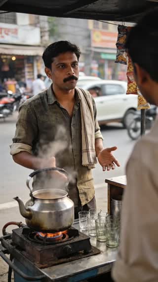 The men looks directly at the camera, speaking in Hindi with minimal, expressive hand gestures, emphasizing his points with an empathetic but unwavering gaze. say few fast
 He says: "AI एक्सपर्ट ने बैंक को मेल भेजा, 3 हफ्ते में 11% हो गया ₹3,500 महीना बच रहा 35 दिन की चाय की कमाई! 100 रुपये लगाओ, हज़ारों बचाओ ऊल्का डाउनलोड करो!"
