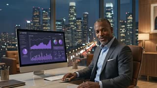 Pour l'Animation 4, nous terminons sur un plan large de fin de vidéo, avec une posture engageante pour sceller la confiance et inciter à l'action.

Animation 4 [00:24 - 00:32]

Action visuelle : La caméra recule doucement pour revenir au plan d'ensemble. Frederrick fait un geste d'ouverture de la main vers la caméra avec un grand sourire confiant, puis pose les mains à plat sur le bureau.

Voix-off / Texte : « Gagnez du temps et optimisez la gestion de vos hôtels. Prenez le contrôle dès aujourd'hui sur www.spark-hotel.com ! »