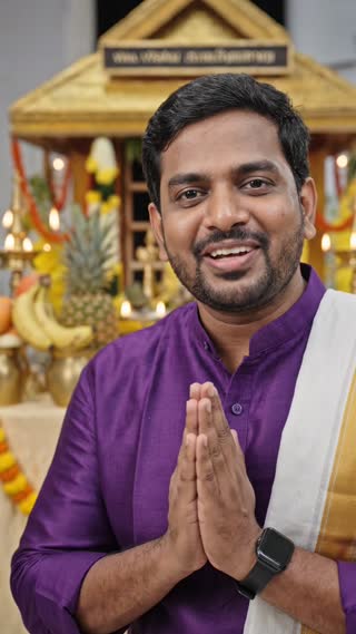 This is the photo of mine. Please make a beautiful Vishu wishes do the writings in English and me ( please try to keep the exact face look of the man in the entire video) saying the following prompt.
 
 എല്ലാകൂട്ടുകാർക്കും
 നന്മ നിറഞ്ഞ ഒരു വിഷു ആശംസിക്കുന്നു
 ഒപ്പം സമ്പൽസമൃതിയാർന്ന ഒരു വർഷമാകട്ടെ ഇതെന്ന് പ്രാർത്ഥിക്കുന്നു.
 
 
 as a close-up portrait shot focusing on expressive details, with shallow depth of field blurring the background as a close-up portrait shot focusing on expressive details, with shallow depth of field blurring the background