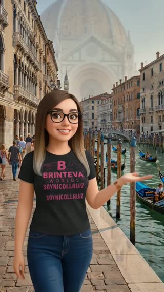 Use the reference character throughout the entire clip while keeping the same appearance. A travel guide explores Italy, walking through the canals of Venice, admiring Florence Cathedral, and finishing in front of the Colosseum in Rome. The guide smiles, uses natural hand gestures, and enjoys the journey without speaking or moving her lips. Cinematic camera, natural lighting, vibrant tourist atmosphere, vertical 9:16 format, 5-second duration.