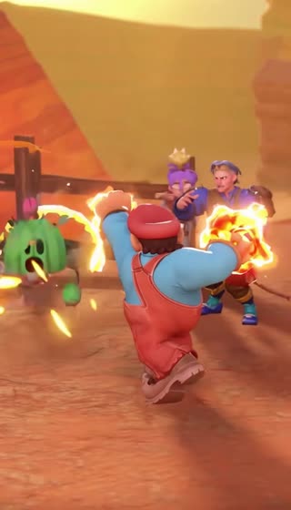 Mario sous la forme de la fleur de feu se retrouve dans l'univers de Brawl Stars. Il rencontre Spike, Shelly et Colt. Mario envoie des boules de feu pour brûler Spike le cactus. Shelly et Colt sont choqués puis ils sont en colère. Les 2 brawlers se transforment sous leurs formes hyperchargées et ils utilisent leurs supers d'hypercharges pour détruire Mario.