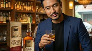 Script – Part 1
“Whisky ဆိုတာ…
သောက်ချင်လို့ သောက်တာမဟုတ်ဘူး။
ဘဝထဲက မမေ့နိုင်တဲ့ moment ကို
သိမ်းထားချင်လို့ သောက်တာပါ”

Script – Part 2
“ကျွန်တော်ကတော့
အောင်မြင်မှုတွေအတွက်
Grand Royal Special Reserve Whisky တစ်ခွက်နဲ့
အတူ အဖော်ပြုလေ့ရှိပါတယ်..”

Theme
Elite Myanmar executive lounge with dark teak wood, marble textures, warm amber lighting, refined masculine luxury mood, subtle lacquerware decor, shallow depth of field, intimate premium atmosphere, no pagoda, no religious symbols.

This setup is:

✅ Script split into 2 parts

✅ Themes aligned

✅ 8 sec safe

✅ Brand words untouched

If you want next:

🎬 Camera angles per script part

⏱️ Exact second timing

📱 Vertical format with vibrant, highly saturated colors, strong visual contrasts, and bright lighting