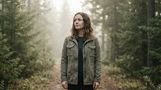 Using the uploaded master reference image as the exact and unchanging character.

The woman remains centered on the forest path, framed mid-thigh to head. Clothing, hair, and facial features remain identical to the reference.

Her eyes are open. She slowly turns her head a few degrees to the left, then returns to center. The motion is unforced and natural.

Expression remains calm and neutral. No visible chest breathing.

Static camera. Soft forest light, cinematic realism, subtle mist.

End frame: mid-thigh to head, centered, eyes open, neutral calm expression, identical scale and position.