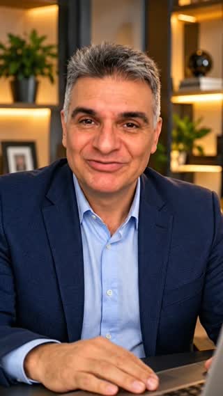 Crie um vídeo realista de 8 segundos, no formato vertical 9:16, utilizando a imagem de referência do apresentador fornecida.

O homem da fotografia está em um escritório moderno e elegante, usando blazer azul-marinho e camisa azul-clara, sem gravata.

Mantenha seu rosto fiel à fotografia original, preservando os traços faciais, o cabelo grisalho e a aparência natural.

Ele olha diretamente para a câmera e fala em português brasileiro, com voz masculina madura, tom acolhedor, confiante e natural, mantendo o mesmo estilo das cenas anteriores.

**Fala exata:**

"O seguro de vida ajuda a proteger financeiramente quem você ama, mesmo diante dos imprevistos."

Durante a fala, ele apresenta uma expressão tranquila, um sorriso discreto e faz um pequeno gesto com as mãos, transmitindo segurança.

Câmera estável, iluminação suave e movimentos realistas.

Não colocar música, não colocar legendas, não colocar textos na tela e não colocar logotipos.